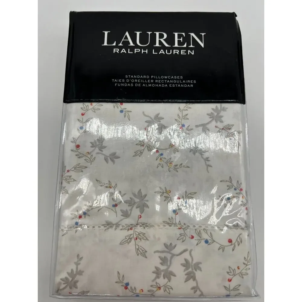 Lauren Ralph Lauren Carolyne Vine 2 Standard Pillowcases Grey NWT $150